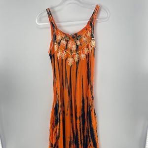 Shoreline Hippie Orange & Black Tie Dye Dress